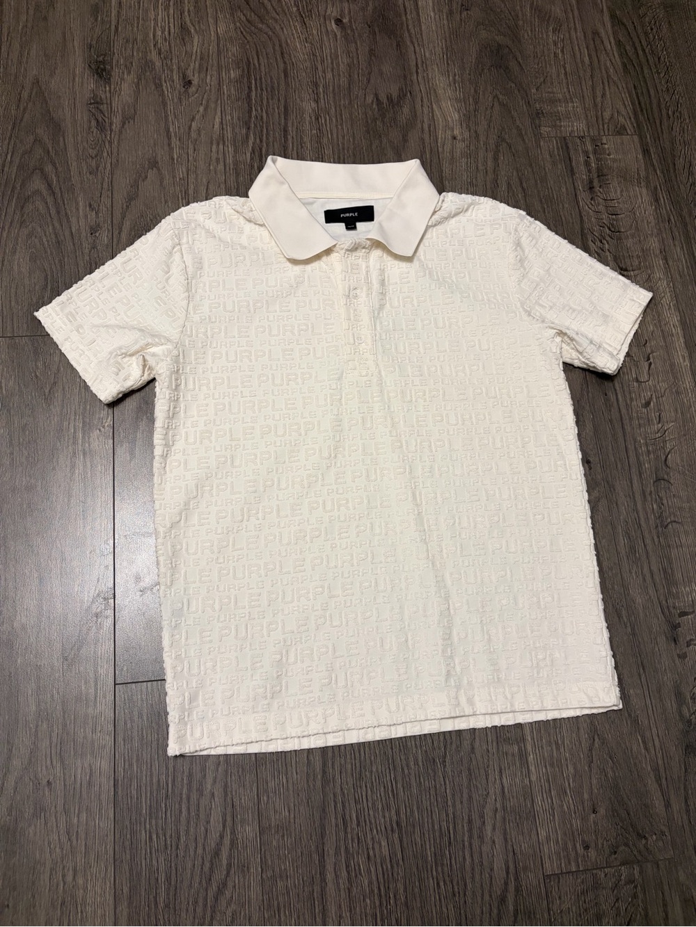 Purple Brand Men's White Textured logo polo Shirt